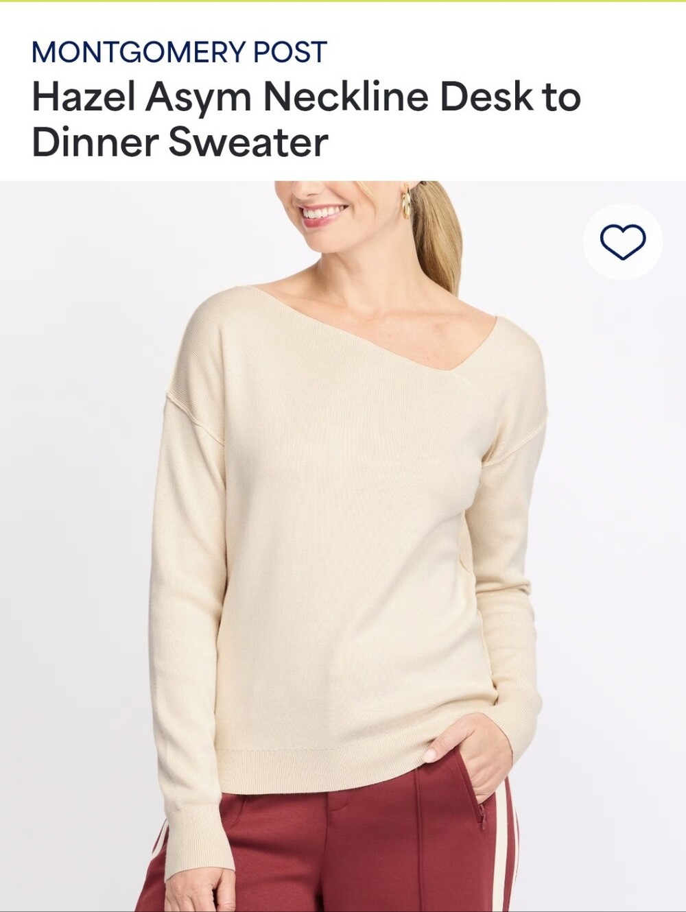 Hazel Asym Neckline Sweater - Cream